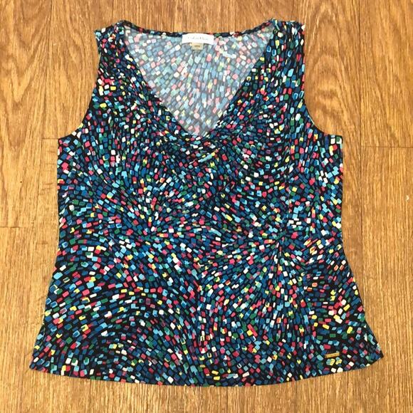 Calvin Klein Multicolored Square Abstract Cowl Neck Sleeveless Blouse Size PXL - Picture 1 of 7